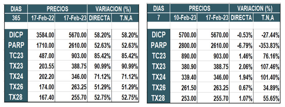 Bonos argentinos en pesos al 17 de febrero 2023