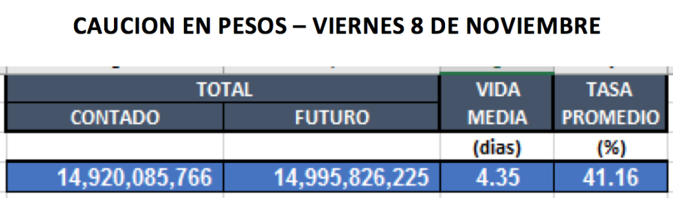 Cauciones en pesos al 8 de noviembre 2019