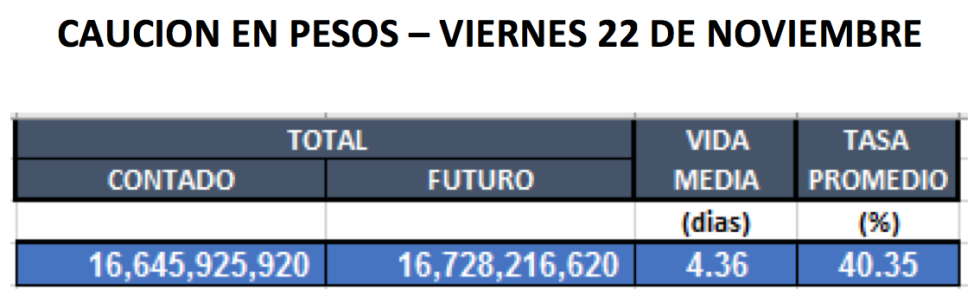 Cauciones en pesos al 22 de noviembre 2019