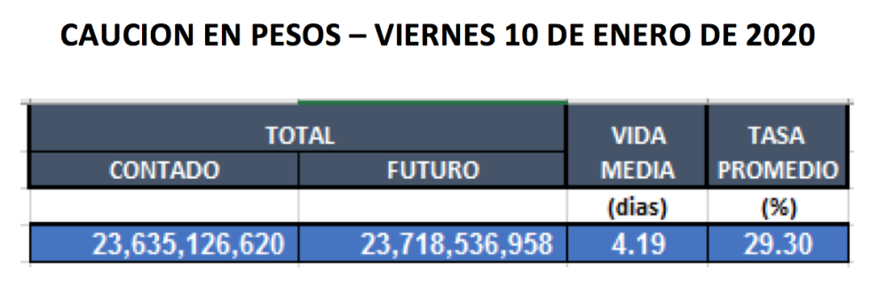 Cauciones en pesos al 10 de enero 2020