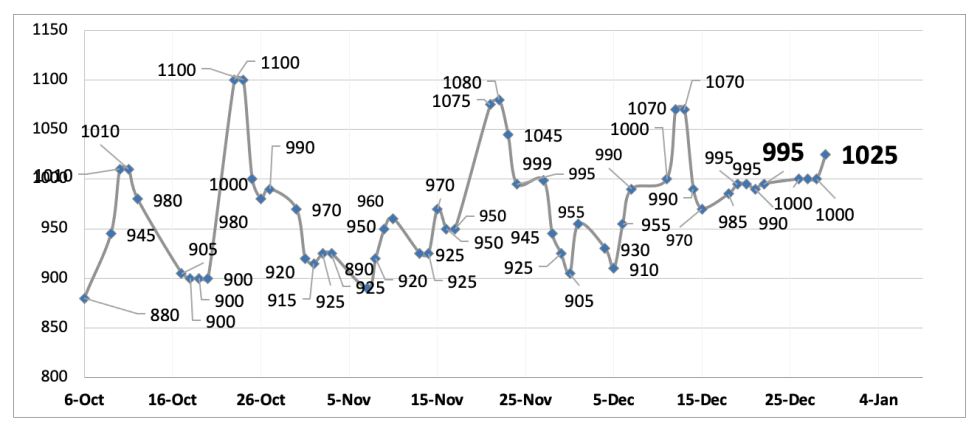 Evolución de las cotizaciones del dolar al 29 de diciembre 2023