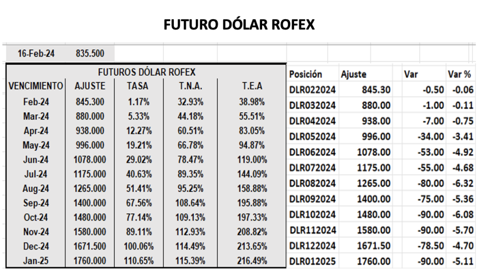 Evolucion de las cotizaciones del dólar al 16 de febrero 2024