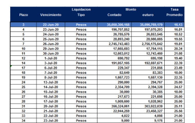 Cauciones en pesos al 26 de junio 2020