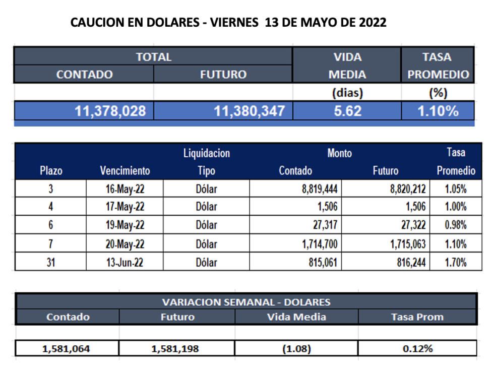 Cauciones bursátiles en dolares al 13 de mayo 2022