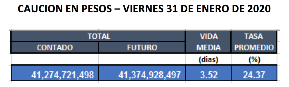 Cauciones en pesos al 31 enero 2020