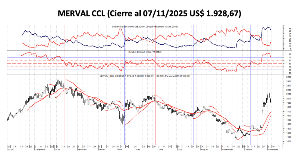 Indices Bursátiles - MERVAL CCL al 7 de noviembre 2025