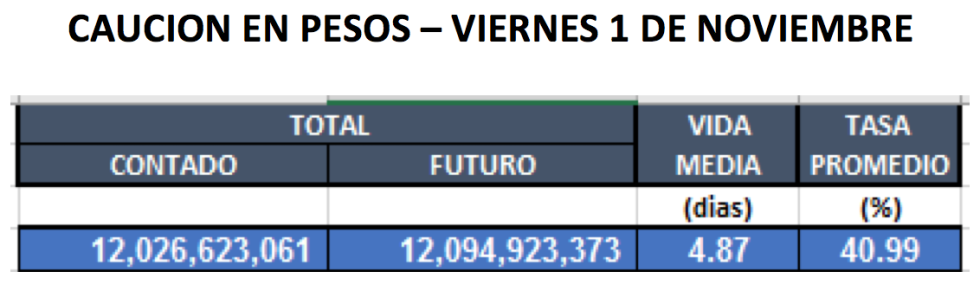 Cauciones en pesos al 1ro de noviembre 2019