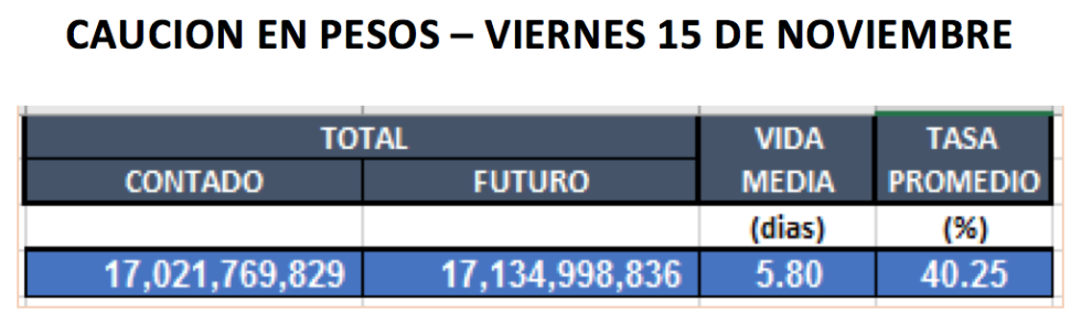 Cauciones en pesos al 15 de noviembre 2019