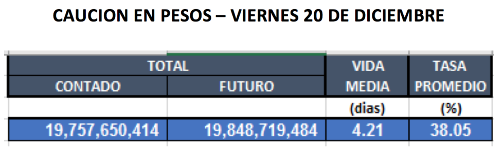 Cauciones en pesos al 20 de diciembre 2019