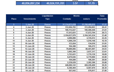 Cauciones bursátiles en pesos al  29 de mayo 2020