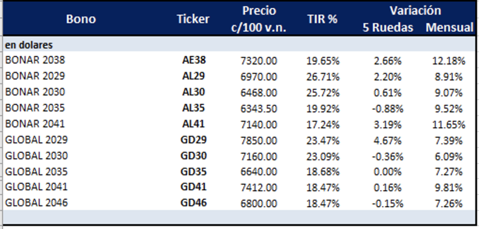 Bonos argentinos en dolares al 31 de diciembre 2021