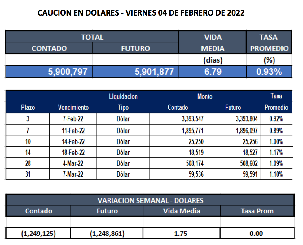 Cauciones bursátiles en dolares al 4 de febrero 2022