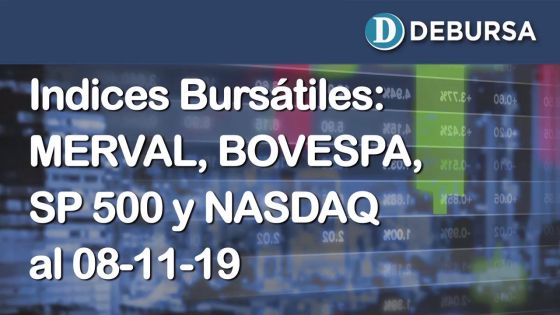 Índices bursatiles de Argentina, Brasil y Estados Unidos al 8 de noviembre 2019