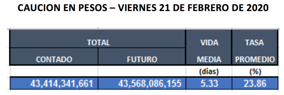 Cauciones en pesos al  21 de febrero 2020