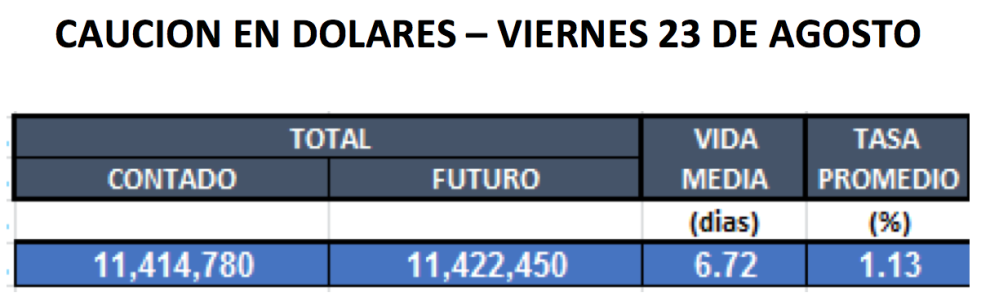 Cauciones en dólares al 23 de agosto 2019