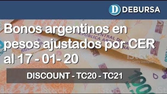 Bonos argentinos en pesos ajustados por índice CER (inflación) al 17 de enero 2020.
