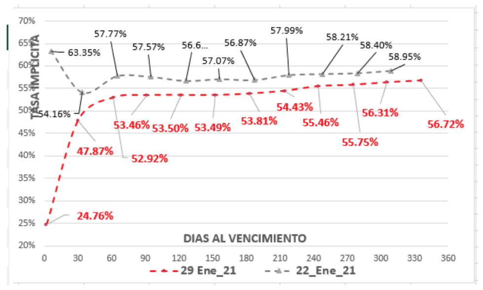 Evolución de las cotizaciones del dólar al 29 de enero 2021