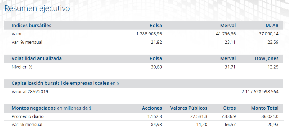 Bolsa de Buenos Aires - Resumen Ejecutivo Junio 2019