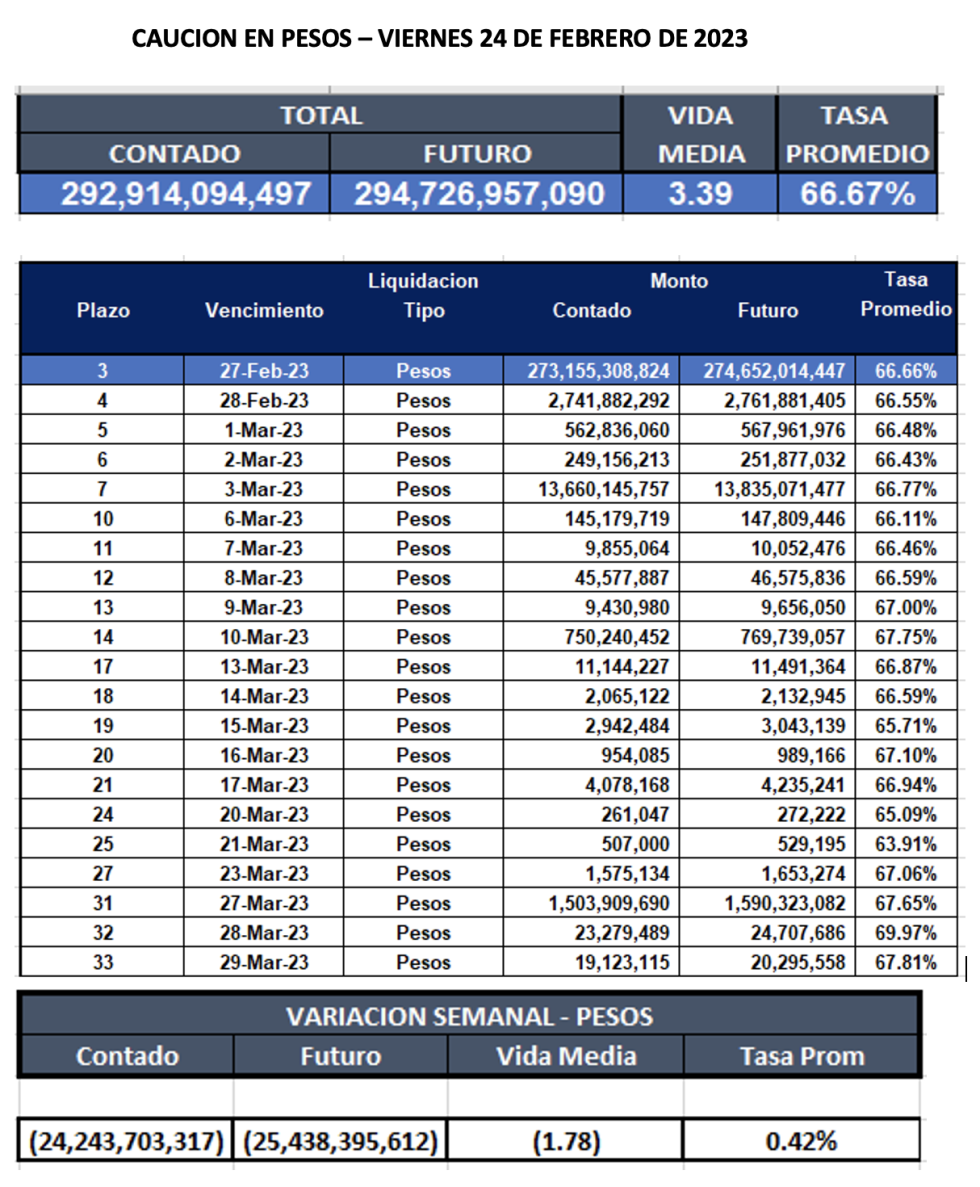 Cauciones bursátiles en pesos al 24 de febrero 2023