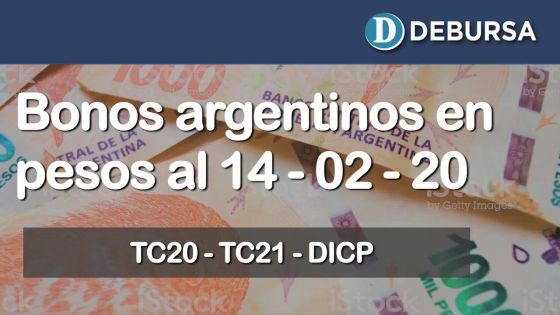 Bonos argentinos en pesos al 14 de febrero 2020.