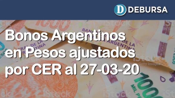 Bonos argentinos en pesos ajustados por CER al 27 de marzo 2020.