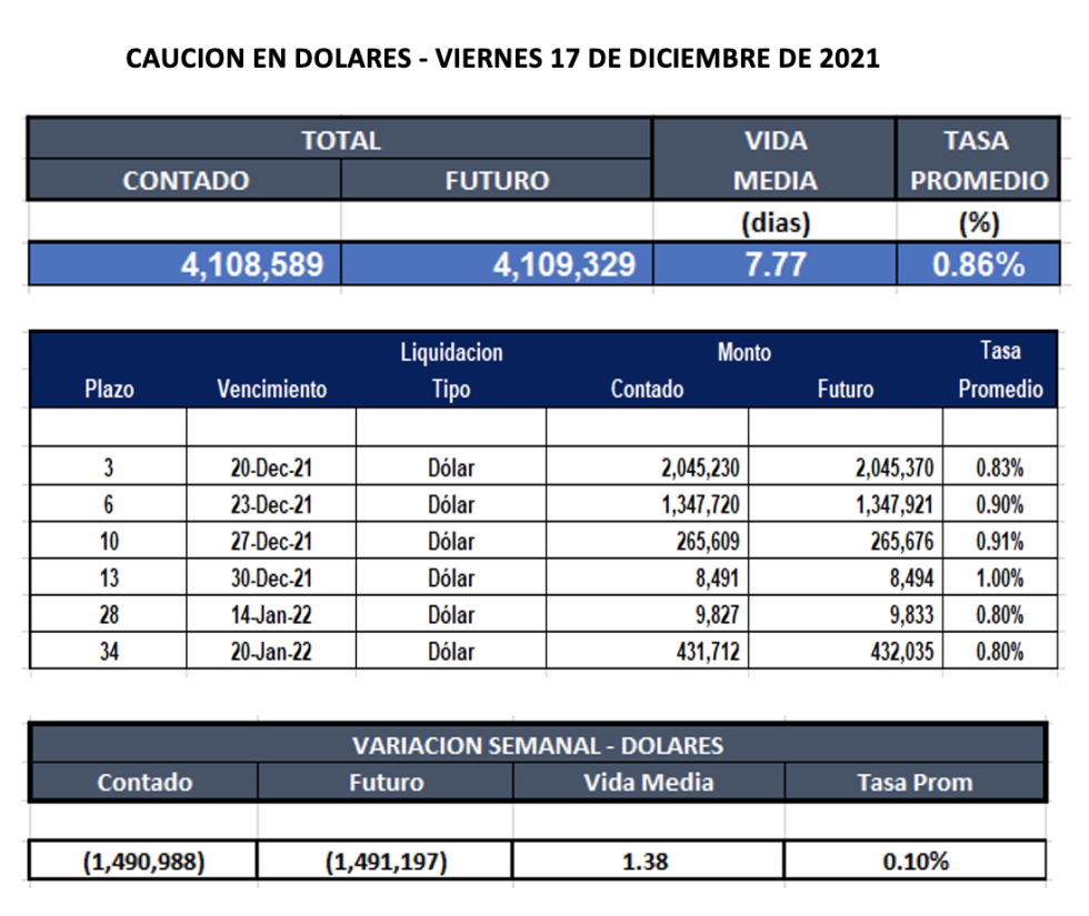  Cauciones bursátiles en dolares al 17 de diciembre 2021