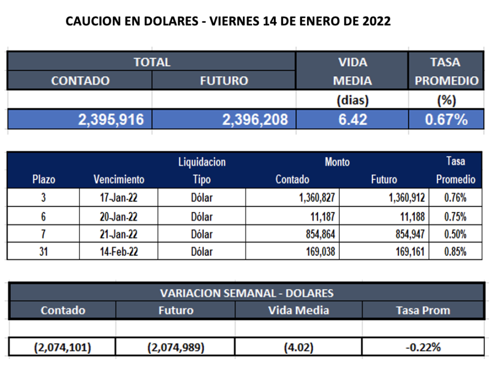 Cauciones bursátiles en dolares al 14 de enero 2022