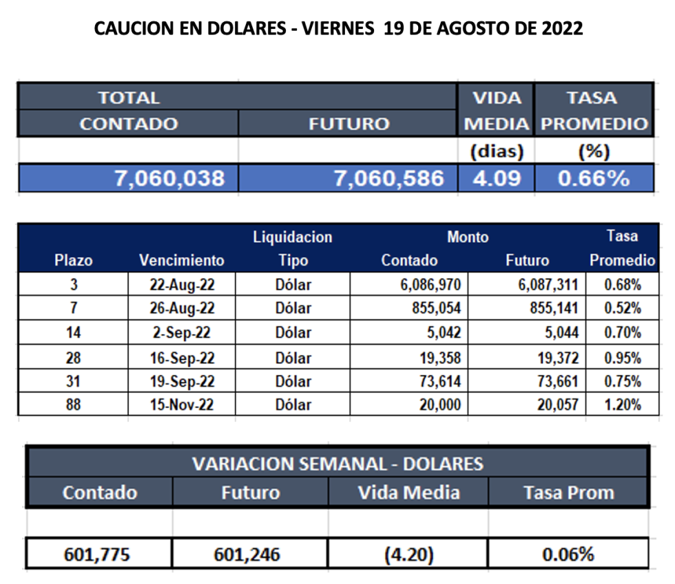 Cauciones bursatiles en dólares al 19 de agosto 2022