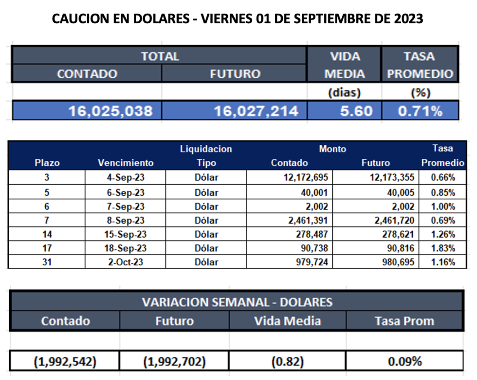 Cauciones bursátiles en dólares al 1 de septiembre 2023