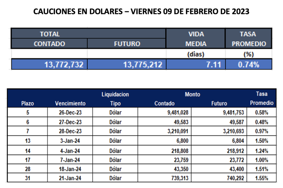 Cauciones bursátiles en dólares al 9 de febrero 2024