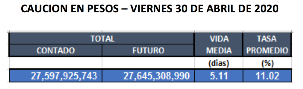 Cauciones en pesos al 30 de abril 2020