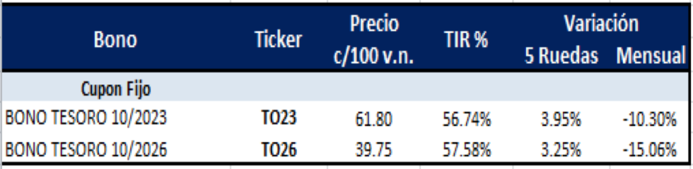 Bonos argentinos en pesos al 12 de noviembre 2021