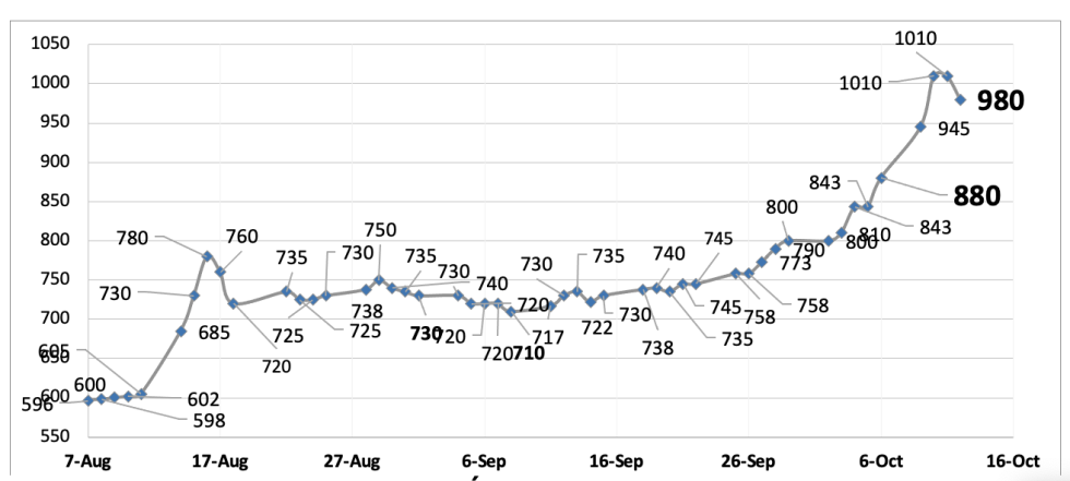 Evolución de las cotizaciones del dólar al 12 de octubre 2023