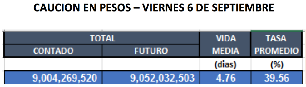 Cauciones en pesos al 6 de septiembre 2019