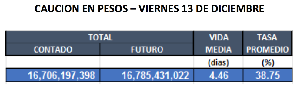 Cauciones en pesos al 13 de diciembre 2019