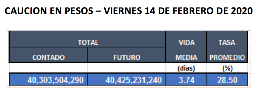 Cauciones en pesos al 14 de febrero 2020