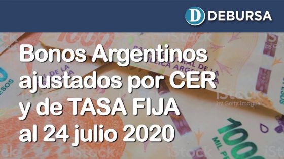 Bonos argentinos en pesos ajustados por CER  y de TASA FIJA al 24 de julio 2020
